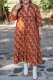 Cinnamon Plus Size Textured 3D Flower Pattern Ruffle Hem 3/4 Sleeve Long Dress
