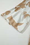 Khaki Patterned Ruffled Sleeve Half Placket Tiered A-line Plus Size Long Dress