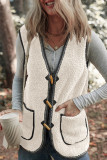 White Sherpa Contrast Trim Patch Pocket Cartridge Toggle Button Vest