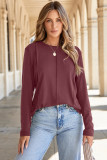 Red Dahlia Solid Exposed Seam Crew Neck Long Sleeve Top