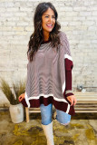 Red Stripe Color Block Patchwork Dolman Oversize Tunic Sweater