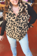 Khaki Leopard Sherpa Button Front Collared Plus Size Vest Jacket