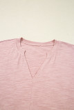 Light Pink Keyhole Notch V Neck Batwing Sleeve Blouse