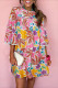 Pink Floral Print Lace Trimmed Tie Back Bell Sleeve Swing Mini Dress