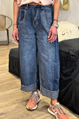 Ashleigh Blue Stitched Raw Hem Wide Leg Loose Jeans