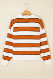 Brown Stripe Ribbed Polo Collar Drop Shoulder Sweater