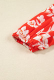Red Plus Size Floral Print Loose Button Up Shirt