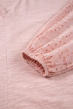 Light Pink Keyhole Notch V Neck Batwing Sleeve Blouse