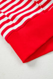 Red Stripe Exposed Seam Drop Shoulder Casual Pullover Top