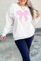 Beige Big Bow Accent Plus Size Drop Shoulder Sweatshirt