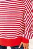 Red Stripe Exposed Seam Drop Shoulder Casual Pullover Top