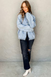 Myosotis Elastic Edge Collared Zip Up Denim Jacket With Pocket