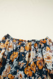 Blue Floral Off Shoulder Bell Sleeve Smocked Peplum Top