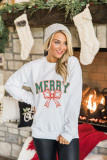White MERRY Bow Print Christmas Fashion Graphic Sweatshirt