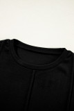Black Solid Exposed Seam Crew Neck Long Sleeve Top