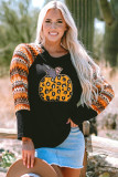 Orange Leopard Pumpkin Patched Contrast Long Sleeve Top