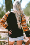 Orange Leopard Pumpkin Patched Contrast Long Sleeve Top