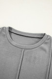 Light Grey Solid Exposed Seam Crew Neck Long Sleeve Top