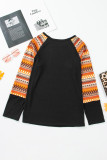 Orange Leopard Pumpkin Patched Contrast Long Sleeve Top
