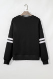 Black Halloween Pumpkin Face Sequin Patched Oversize Varsity Sweatshirt