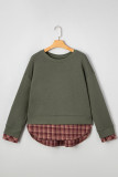 Moss Green Vintage Plaid Patchwork Drop Shoulder Sweatshirt