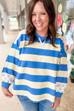 Blue Stripe Floral Color Block Drop Shoulder Plus Size Pullover Top