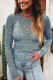 Sky Blue Vintage Floral Print Southern Style Mesh Long Sleeve Top