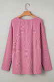 Pink Twisted Rib Texture Exposed Seam Patchwork Loose Long Sleeve Top