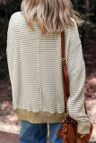 Brown Stripe Plus Size Breathable Knit Ribbed Trim Long Sleeve Top