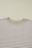 Brown Stripe Plus Size Breathable Knit Ribbed Trim Long Sleeve Top