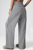 Black Stripe Elastic High Waist Pocketed Loose Pants