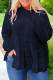 Navy Blue Tiered Ruffle Ribbed Crew Neck Pullover Plus Size Top