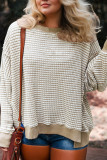 Brown Stripe Plus Size Breathable Knit Ribbed Trim Long Sleeve Top