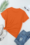 Orange Casual Plain Crew Neck Tee