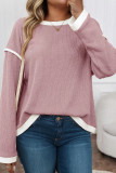 Light Pink Contrast Trim Knitted Drop Shoulder Plus Size Top