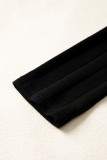 Black Frilled Neck Ribbed Knit Patchwork Long Sleeve Mini Dress