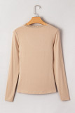 Smoke Gray Lace-trimmed Sweetheart Neckline Ruched Detail Long Sleeve T-shirt