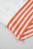 Orange Stripe  V Neck Drop Shoulder Patchwork Long Sleeve Top