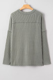Green Bay Twist Ribbed Exposed Seam Detail Long Sleeve Loose Top