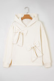 White Solid Color Cute Bow Detail Loose Hoodie