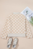 Khaki Checker Sherpa Corduroy Patchwork Zip up Collared Jacket