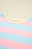 Sky Blue Stripe Drop Shoulder Crewneck Plus Size Sweatshirt
