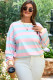 Sky Blue Stripe Drop Shoulder Crewneck Plus Size Sweatshirt