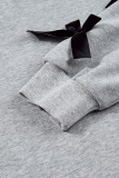 Light Grey Contrast Bow Applique Drop Sleeve Round Neck Sweatshirt