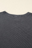 Dark Grey Waffle Knit Patchwork Long Sleeve Loose Top