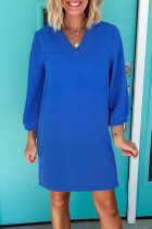 Sky Blue Frilled V Neck Bracelet Sleeve Shift Mini Dress