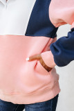 Pink Colorblock Patchwork Half Button Baggy Sweatshirt