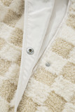 Khaki Sherpa Checkerboard Snap Button Vest Jacket With Pocket