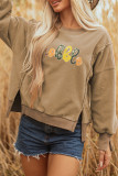 Dark Khaki gobble Sequin Graphic Exposed Seam Fleece Sweatshirt
