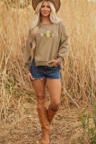 Dark Khaki gobble Sequin Graphic Exposed Seam Fleece Sweatshirt